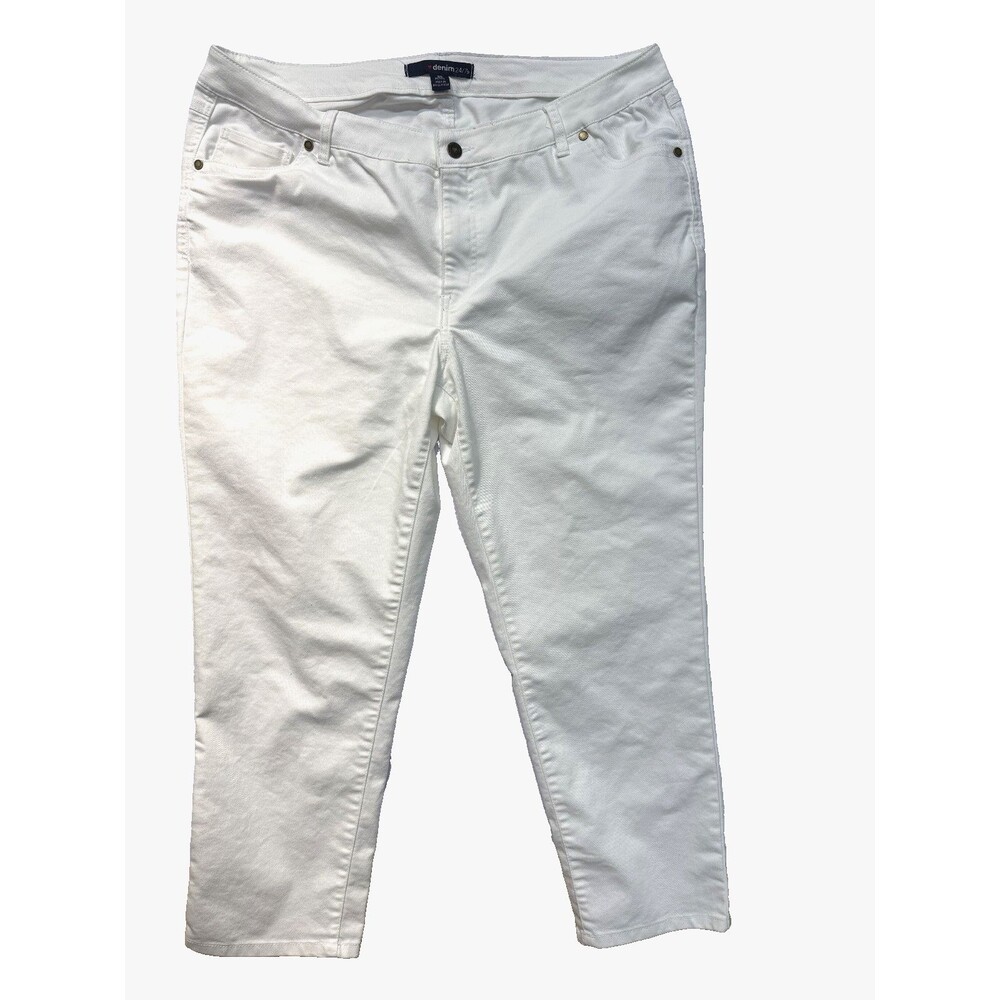 Denim 24/7 White Straight Leg Jeans 18W Plus NWOT Cotton Stretch High Rise